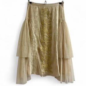 Topshop Cream Midi A-Line Skirt